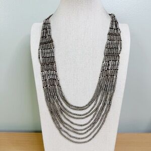 Vintage Silver Multi-Strand Tribal Style Beaded Bib Necklace 25”